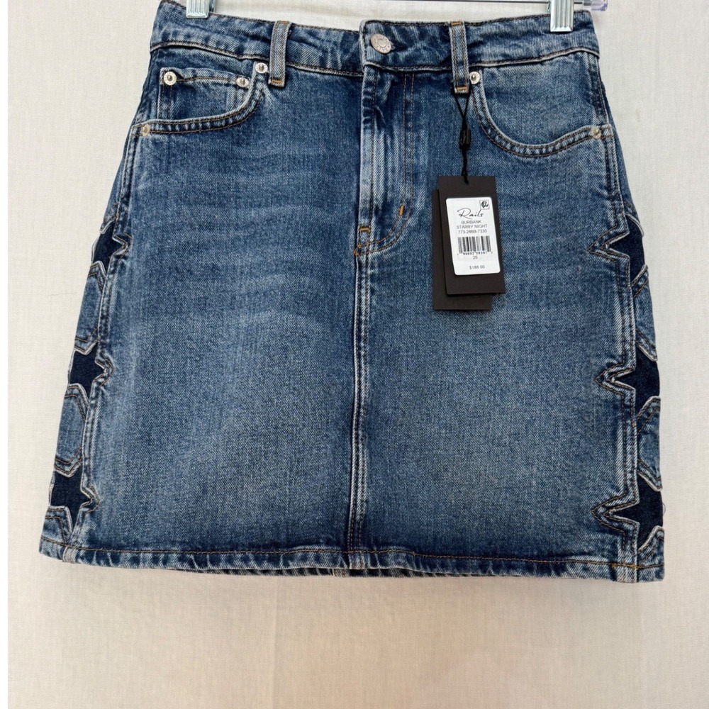 Rails Burbank Starry Night Denim Mini Skirt 25 Star Applique NWT 773-246B-7330